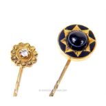 Two Victorian, yellow gold, hat/ scarf pins