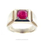 A substantial, Art Deco-style, Gentleman's sterling silver and natural, untreated ruby rin