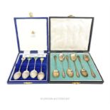 A cased set of Mappin & Webb hallmarked sterling silver and enamelled teaspoons and another