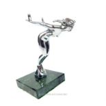 An Art Deco chrome car mascot in the form of a diving female nude