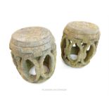 A pair of 17th / 18th century Chinese carved stone 'drum' stools