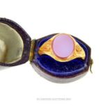 A Victorian, 15 ct yellow gold, agate-set signet ring in original brown leather box