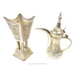 A Saudi Arabian coffee pot, marked '95/R.T. Silver 10' to the base together with an incense burner