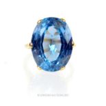 A 1920's, impressive, large blue topaz and yellow gold cocktail ring