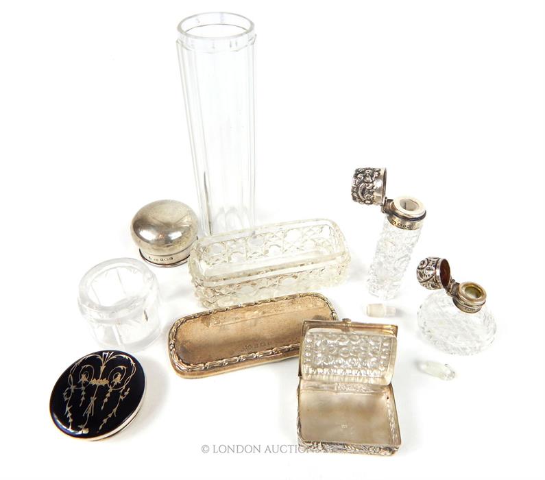 A collection of six silver items to include a glass jar with silver pique work and tortoiseshell lid - Image 2 of 2