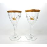 A matched pair of Persian Mohammed Reza Shah Pahlavi crystal wine glasses by Moser