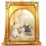 A Regency watercolour portrait of four children, in an ornate gilt frame