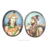 A fine pair of 19TH century Indian oval portrait miniatures on ivory