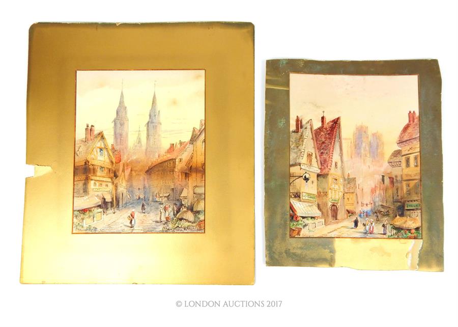 A pair of late 19th century watercolours of continental market scenes