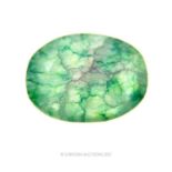 A large, faceted, natural emerald with eye-visible inclusions, over 10 carats.