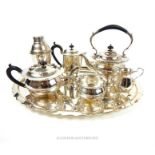 A first half of the 20th century six piece silver plated tea and coffee set and a cocktail shaker