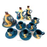 A hand made J & G Morten pottery part tea set having 'Jack and Jill' design