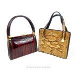 A c1960's ladies python skin handbag together with a vintage ladies faux tortoiseshell handbag