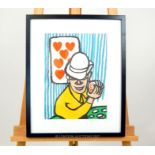 Alexander Calder, "Card player" colour print; sight size 37cm x 27cm.