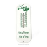 A vintage American 'Drink Bubble Up' metal advertising thermometer, made in the USA