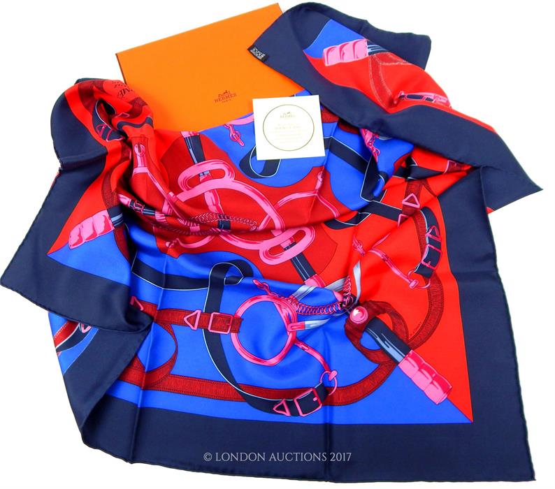 A c1970's Hermes silk scarf, made in France, in original Hermes box