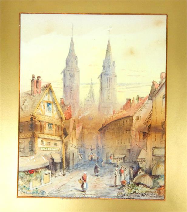 A pair of late 19th century watercolours of continental market scenes - Image 2 of 3