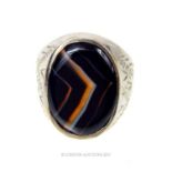 An attractive, sterling silver and banded agate gentleman's ring