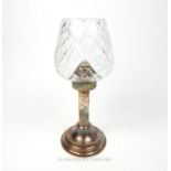 An early 20th century silver plated Pepper & Hope candle holder, with a Brierley crystal shade