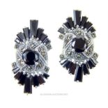 A pair of Art Deco style marcasite and haematite earrings; both stamped 925.