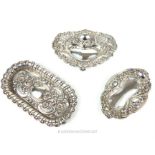 Three attractive, Victorian, sterling silver, pin trays