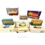 Six Corgi die-cast models of vintage buses including three limited edition "Classic" series each