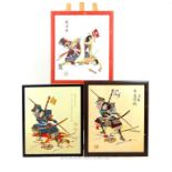 A set of three Japanese oil on canvas paintings of Samurai warriors