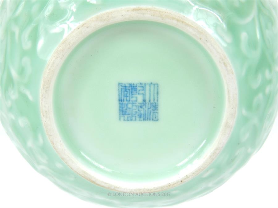A large, twin-handled, celadon-glazed vase - Image 3 of 3