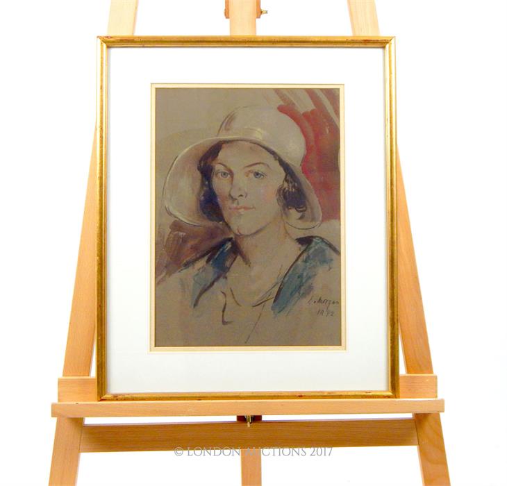 Edwin Morgan RA (1881-?) Pastel and watercolour study of lady in a cloche hat; signed and dated "