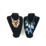 Two, colourful, chunky, beaded necklaces by Butler and Wilson