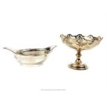 A hallmarked stilver tazza of diminutive size together with a late Victorian oval dish