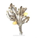 A large and striking handmade, naturalistic, Art Nouveau silver brooch