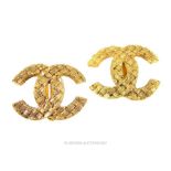 A pair of vintage, Chanel, gilt metal, costume jewellery, clip earrings