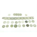 A silver coin bracelet together with a small collection of silver coins