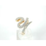 A fine, 9 ct yellow gold snake ring set with small, brilliant-cut diamonds