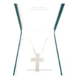 A boxed, Ernest Jones, sterling silver and white crystal cross pendant and chain