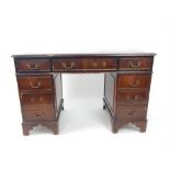 A 20th century, leather topped pedestal desk; a/f; 121cm wide.