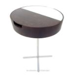 A smart, contemporary, dark plywood and mirror-glass, circular occasional table