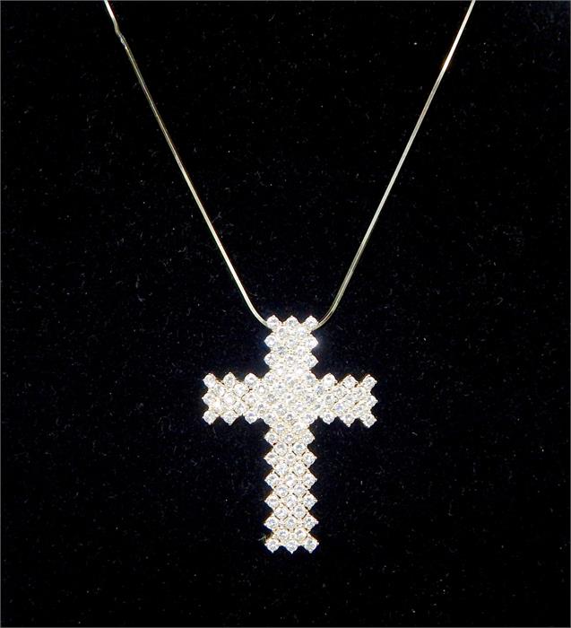 A boxed, Ernest Jones, sterling silver and white crystal cross pendant and chain - Image 2 of 3