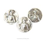 Three sterling silver, Art Nouveau, buttons