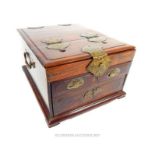 A 19th Century, Chinese hardwoord travelling jewellery box, with collapsable mirror and brass