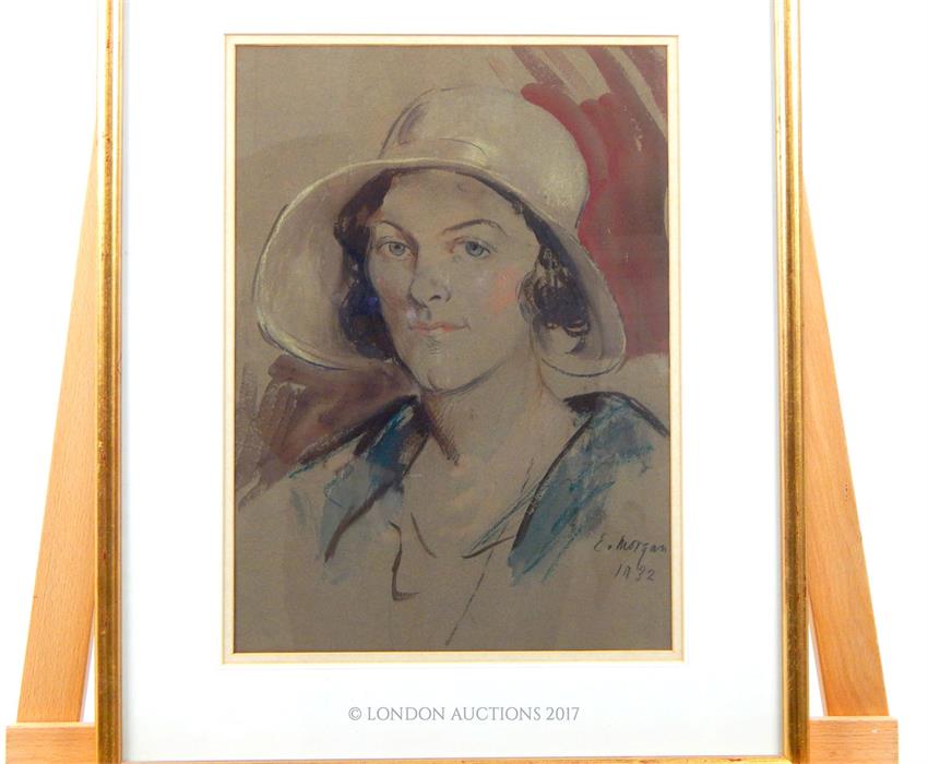 Edwin Morgan RA (1881-?) Pastel and watercolour study of lady in a cloche hat; signed and dated " - Image 2 of 3