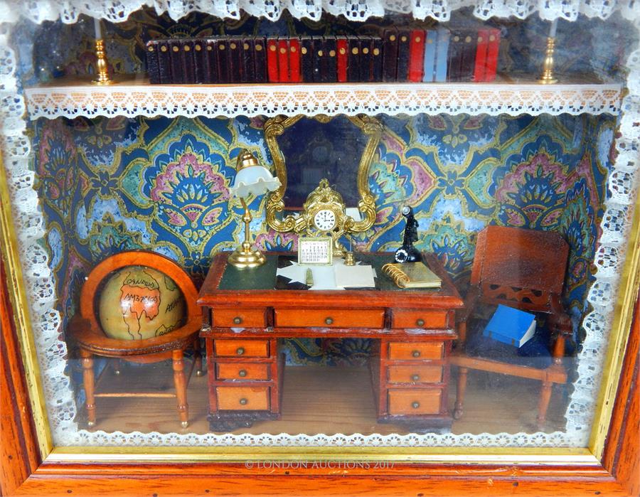 Two framed dioramas, one depicting a Victorian study with globe - Image 3 of 3