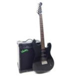 A black Lead Star III electric guitar together with a Vester Maniac 2CH Super Amp
