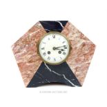 An Art Deco, 20th century, 8 day, hexagonal cased mantle clock; 31.5cm wide.
