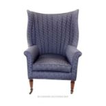 Georgian wing chair - Barrel-back, mahogany with beech frame with Osborne & Little fabric.