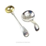 An Edwardian sterling silver caddy spoon, together with a George III sterling silver condiment spoon