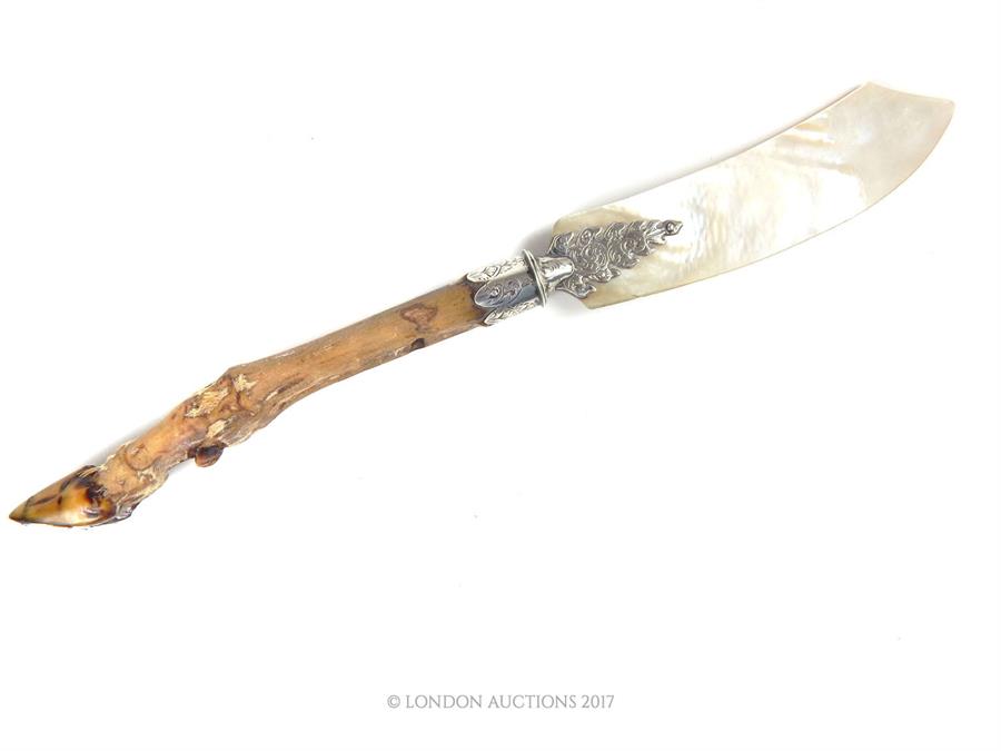 A 19th century Scottish silver, mother of pearl and deer foot letter opener