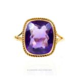 A fine, 9 ct, yellow gold and large, amethyst ring