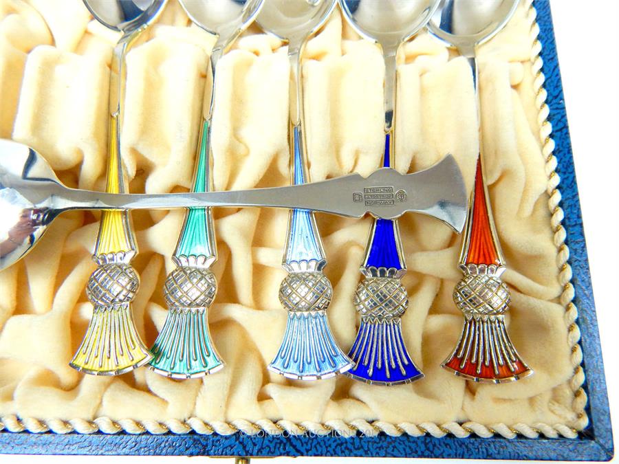 A cased set of six Norwegian sterling silver and enamelled teaspoons - Image 2 of 2